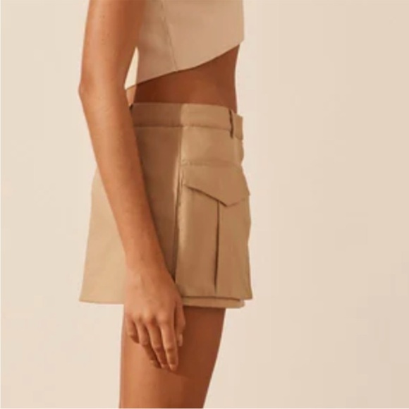 Shona Joy Sabato Utility Micro Mini Skirt Tan SIZE 6 Low Rise Gorpcore Cargo - Picture 3 of 11